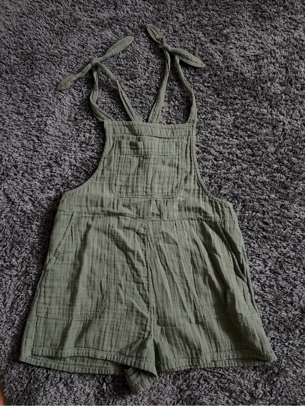 aerie Olive Green Gauze Tie-Shoulder One-Piece Romper
